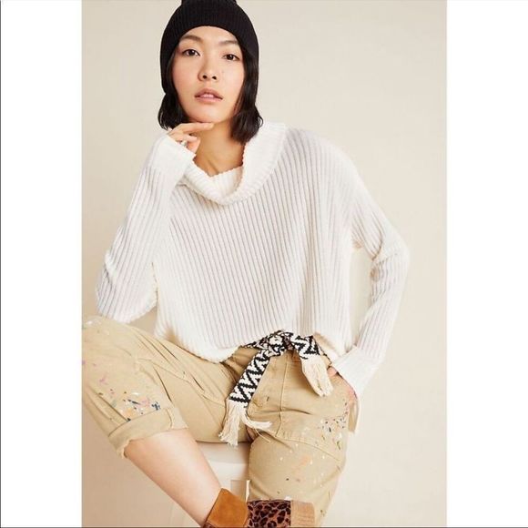 Anthropologie Sweaters - Anthropologie Ribbed Cowl Neck Sweater
